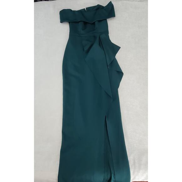 Aqua Off the shoulder Cascade gown Formal ladies green Sz 2 Wedding Party Event - Picture 4 of 9